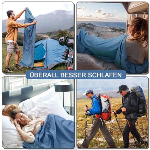 LSTRAGY Sleeping Bag Liner with Pillow Slot,Portable Lightweight Sleeping Bag Liners with Two Way Zippers,220x95cm Travel Sheet for Backpacking, Hostels, Huts Camping Essentials(Blue — view 6
