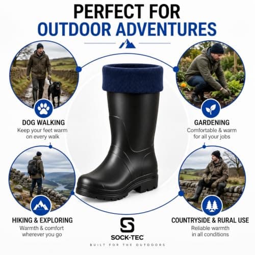 Sock Tec Mens Fleece Wellie Socks Adult Welly Wellington Boot Thermal Liners Warm Outdoor Sock One Size 6-11 (Navy) — view 5