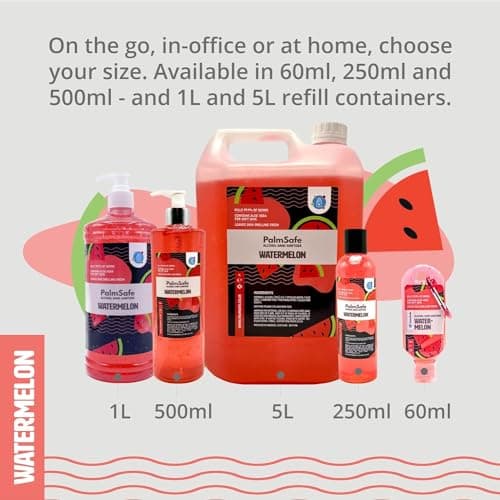 Palm Safe Watermelon 3 Pack 60ml Anti Bacterial Premium Hand Sanitiser Travel Size Refillable Clip Bottle Quick Drying Non Sticky Extra Moisturising Kills 99.9% of Viruses and Bacteria — view 5