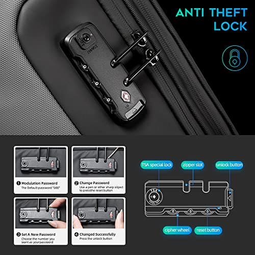BANGE Anti Theft Backpack with USB charging Port,Lightweight Business Backpack for Men and Women, Grey(upgrade), M, Laptop — view 3