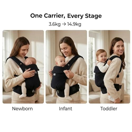 Bebamour Ergonomic Baby Carrier for Newborn to Toddler, Adjustable Seat Width with One-Hand Knob, Front & Back Carry Infant Carrier, Soft Cotton & Breathable Mesh, 3.6–14.9kg, 4–36 Months, Beige — view 4