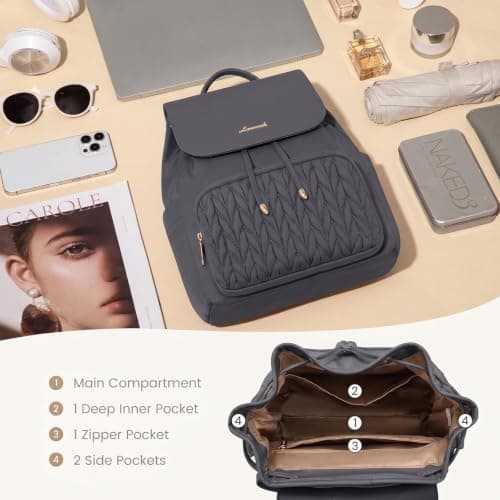 LOVEVOOK Rucksack Bag for Women Small Fashion Backpack for Ladies Lightweight Handbag School Bags for Girls Anti-theft Mini Cute Daypack for Uni Work Travel, Grey — view 4
