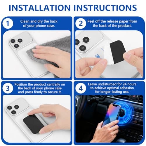 ABOHU Metal Plates for Mobile Magnetic Mount, 6 Pack Thin Metal Plate for Magnetic Car Phone Holder, Universal Replacement Plate Metal Disc with Strong Adhesive, 3 Rectangle and 3 Round, Black — view 5
