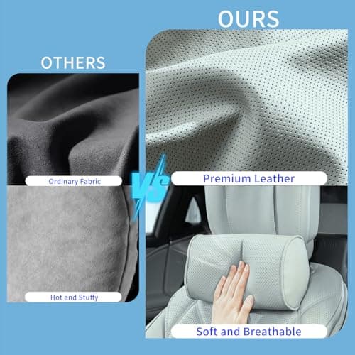 Dapucarin Car Headrest Pillow for Driving - Luxury Leather 100% Memory Foam, Ergonomic Neck Support - Universal Fit Head Rest Travel Pillow for Most Cars, Home & Office, Gray, 1 Pack — view 4