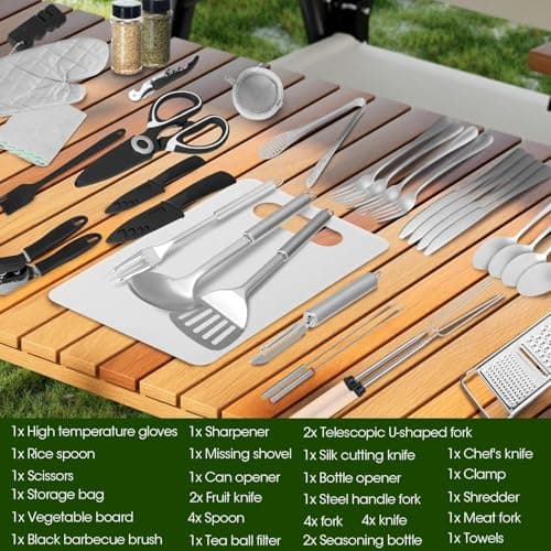 36Pcs Camping Cooking Set, Kitchen Utensils Organizer Travel Set, Camping Cooking Equipment Set for Outdoor Hiking Picnic Trekking BBQ with Cutlery, Seasoning Bottle, Storage Bag,Bottle Opener — view 5