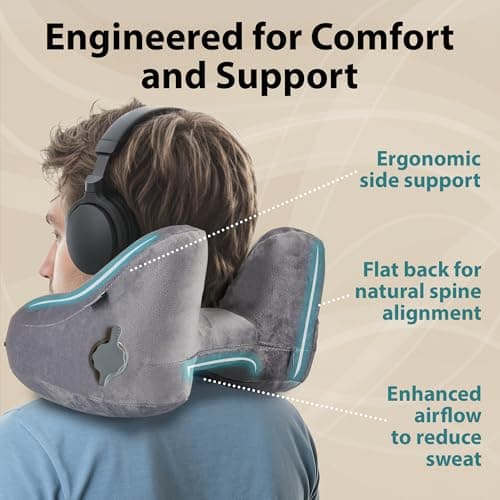 FLOWZOOM AIR Travel Neck Pillow for Airplane Inflatable Hooded Grey Size M — view 3