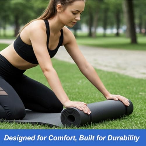 Yoga Mat Unisex Non-Slip Thick Foam Exercise Mat 10mm with Carry Strap – Lightweight Home Gym Equipment for Yoga, Pilates, Stretching (Black) — view 5