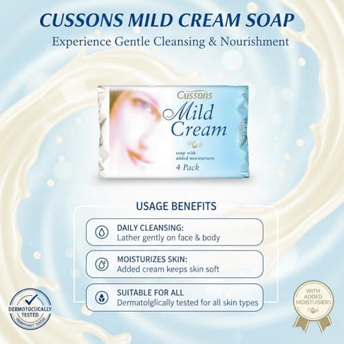 Cussons Soap Mild Cream Bars of Soap Multipack 4x85g with Soap Tray & Lid – Toilet Soap, Soap Bars Multipack, Bulk Soap Bars, Cussons Hand Wash, Bars of Soap for Bathroom Travel Gym — view 2