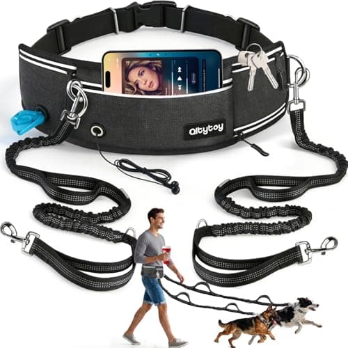 Hands Free Double Dog Lead for 2 Dogs 108kg Heavy Duty Leash with Bum Bag