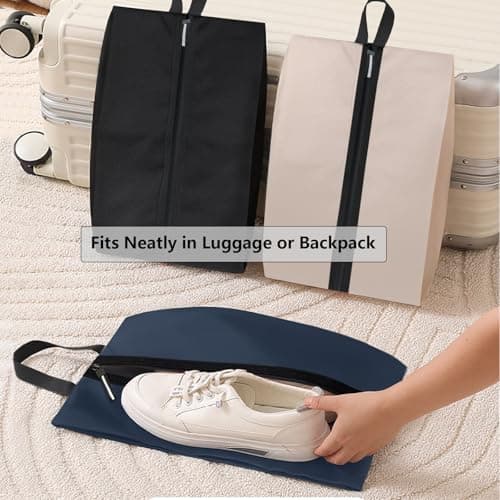 Shoe Bags for Travel, Waterproof Oxford Fabric, Zippered Shoe Storage Organiser with Handle, Lightweight Dustproof Shoe Pouch for Trainers, Gym, Business Trip, 16.5 x 9.8 Inches (Shoe Bag Navy Blue) — view 6