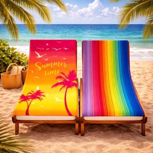 Adore 2 Pack Microfibre Beach Towels 70x140cm - Summertime Palms & Stripes