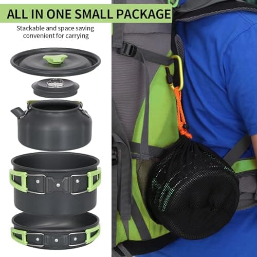 Lixada Camping Cookware Kit, Portable 2-3 People Camping Cooking Set Lightweight Non-Stick Camping Pot and Pan Set with Cups Spoon Fork Cutter for Outdoor Travel Camping Hiking Picnic BBQ — view 2