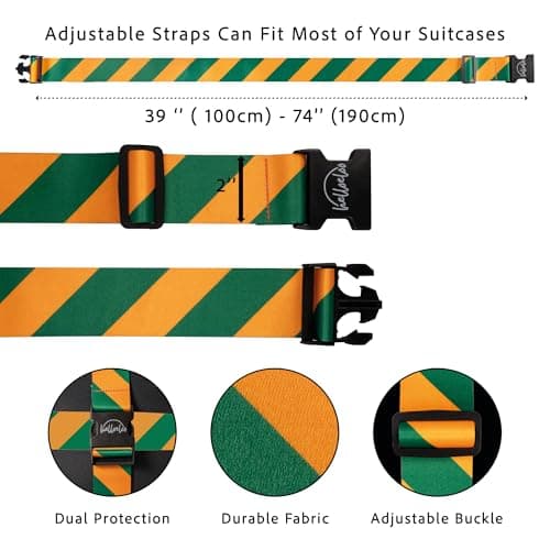 Adjustable Luggage Straps for Secure Travel,TSA Approved Heavy Duty Suitcase Belts with Quick-Release Buckle,Durable Travel Straps for Luggage Protection and Easy Identification 3 Pack (Orange Green) — view 3