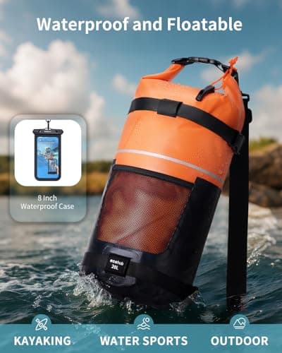 ECOHUB Waterproof Dry Bag with Waterproof Phone Case, 20L Roll Top Lightweight Dry Backpack with Long Adjustable Shoulder Strap for Kayaking Hiking Canoeing Floating Rafting Swimming, Burnt Orange — view 3