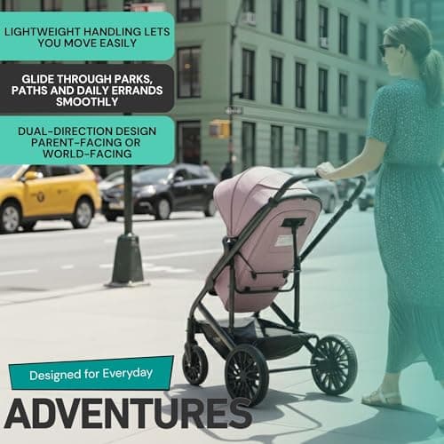 Lejoux™ Avant Baby Pushchair Travel System – Larger Foldable Stroller with Carrycot, 5-Point Harness, Adjustable Seat, Oversized Basket & One-Hand Fold – Swivel Wheels & Rain Cover Included (Pink) — view 6