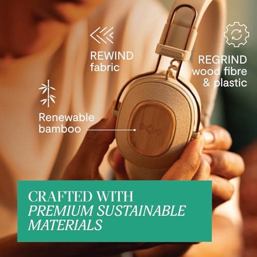 House of Marley Positive Vibration Riddim On-Ear Headphones Wireless - Bluetooth Headphones, 50 Hr Playtime, Folding Earphones with Microphone, USB-C Quick Charging, Sustainable Materials, Cream — view 6