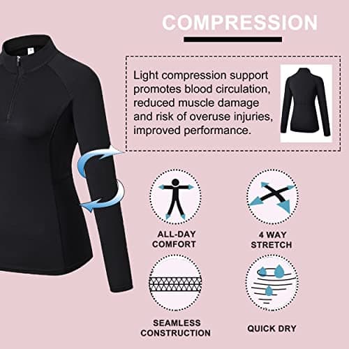 Minghe Womens Pullover 1/4 Zip Running Jacket Thermal Tops Long Black — view 3