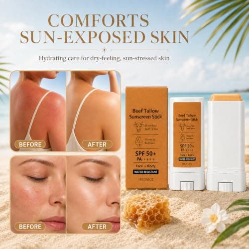 2 Pack Beef Tallow Sunscreen Stick SPF 50+,Natural Sunscreen for Face&Body — view 6
