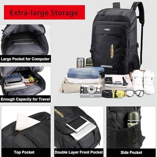 Ezmina 80L Hiking Backpack Waterproof Camping Backpack Trekking Bag Black Hiking Daypack Travelling Backpack for Men and Women Large Rucksack for Touring Climbing Outdoor Sport — view 5