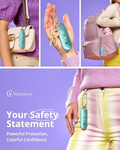 Vantamo Personal Alarms for Women with Strobe LED Light, Extra Loud 130dB Self Defense Keychain with 2 Dynamics, Unique Panic Alarm with Keychain & Keyring for Bag or Backpack and Low Battery Notice — view 5