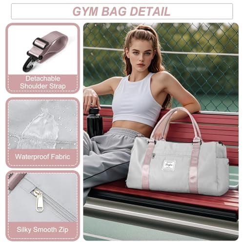 HYC00 Gym Bags Women Men Sports Duffle Bag with Shoes Compartment & Wet Pocket,Travel Duffel Bags for Women Large Weekend Overnight Holdall for Hospital Swimming Carry on Hand Luggage Bags,Gray Pink — view 4
