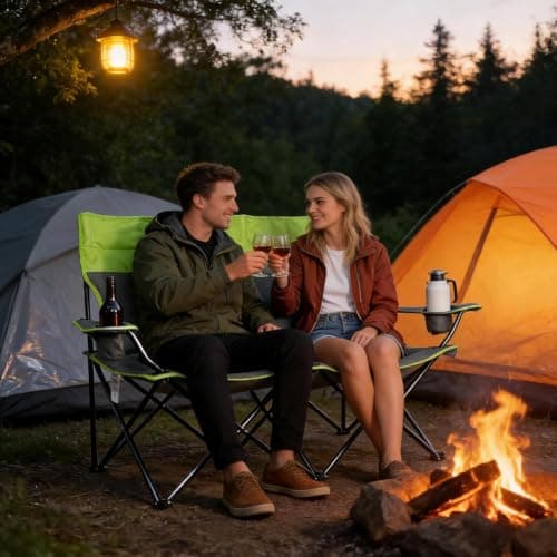 Rhyvorax Folding Double Camping Chair for 2 Adults, 2 Seater Heavy Duty Camping Chairs with Cup Holder, Portable Beach Chair for Outdoor, Garden, Picnic, Fishing – Supports 300kg — view 2