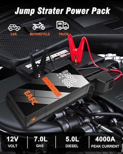 EAFC 4000A Car Jump Starter Power Pack with 150PSI Air Compressor, 12V Portable Car Battery Booster Jump Starter with Smart Jumper Cables, USB-C Fast Charging & LED Light — view 2