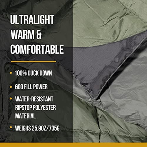 OneTigris Down Camping Blanket for Cold Weather Packable Puffy Backpacking Lightweight Quilt Hiking Gardening Travel Beach Picnic — view 3