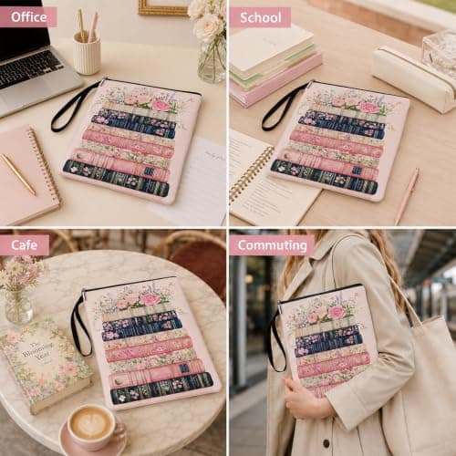 Floral Book Sleeve Pouch, Washable Fabric Cloth Book Cover Bag with Zipper and Extra Pocket, Portable Notebook Protector for Kindle, Textbook, Gift for Reading Lovers Women Friend — view 6