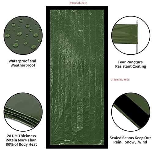 HONYAO Emergency Bivvy Bag, Survival Sleeping Bivy Bags, Rescue Blanket Portable Waterproof Shelter with Survival Whistle, Reusable for Outdoor Camping, Hiking - 1 Pack — view 2