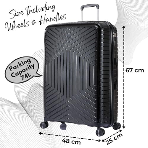 DK Luggage 24" Medium Hard Shell Polypropylene PP Suitcase 4 Wheel Spinner Luggage PP20 Black — view 2