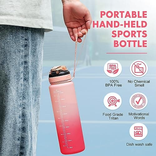 SEASEVEN Sports 1L Water Bottle with Straw for Gym,Office(Gradient-Pink) — view 6