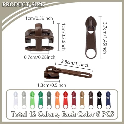 DOITEM 72Pcs Zipper Repair Kit - 12 Colors, 5# Zipper Pulls, Rescue Kit for Clothing, Jackets, Purses, Luggage, Backpacks — view 2