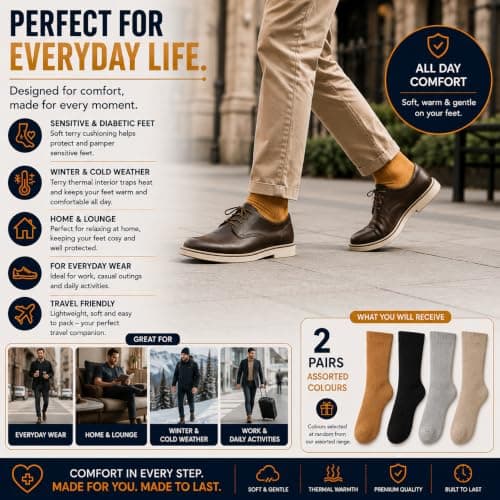 ITRAT Men's Diabetic Merino Wool Thermal Heated Extra Warm Socks 2.4TOG (-25°C resistant) Hiking Walking Thermal Athletic Outdoor Winter Socks (Assorted 2 Pairs) — view 6