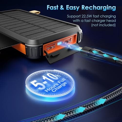 Solar Power Bank with 4 Foldable Solar Panels,USB C Port Fast Charging & 4 Foldable Solar Panels, Bright Flashlight, External Battery Pack for Cell Phones Tablets Camping — view 6