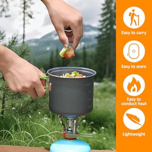Portable Camping Cookware Set - 2-in-1 Picnic Pot & Pan with Foldable Cutlery | Lightweight Mess Kit for Backpacking, Hiking & Outdoor Cooking (1-2 People, Easy to Clean, Green) — view 6