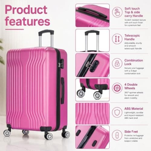 DK Luggage 28 Inch Large Hard Shell Suitcase 4 Wheel Spinner Checked Luggage, 23kg – 27kg Capacity ABS25 (Pink, 28" Large) — view 6