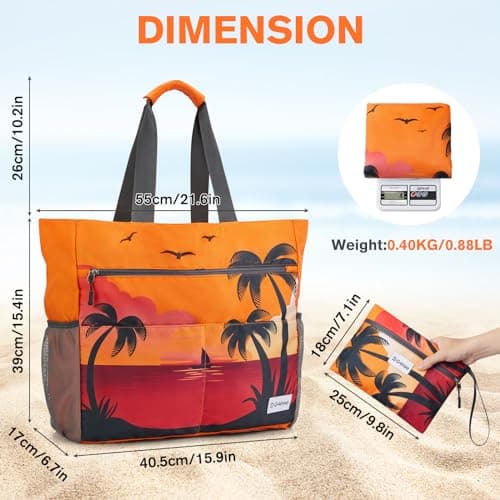 G4Free Large Beach Bag for Women Waterproof Sandproof Beach Tote Bag with Makeup Bag Zipper Pocket(Sunset Pattern) — view 6