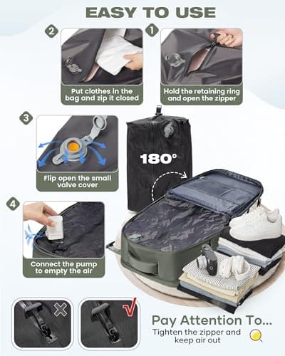 SZLX Vacuum Backpack Travel Bag with Pump, New Ryanair Cabin Size Bag 40x30x20 Backpack Wizz air, Large Travel Backpack Women Men Carry On Casual Daypack Fit 14 Inch Laptop with Shoes Compartment — view 5