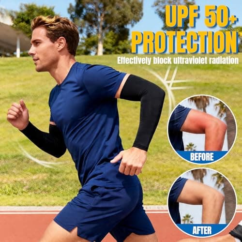 PFFY 4 Pairs Arm Sleeves Cooling UV Protection Compression, Black*2 + Grey*2, One size — view 2