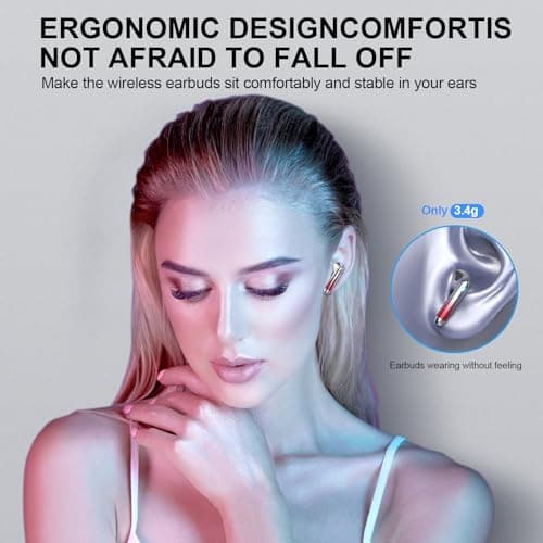 Kicoeon Wireless Earbuds Bluetooth 5.4 Headphones with 4 Mic HiFi Stereo Sound, Wireless Headphones with Dual LED Display Touch Control, 40H Playtime Bluetooth Earphones IP7 Waterproof, Red — view 5