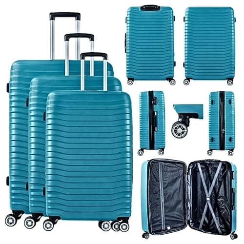 Set of 3 Pieces Luggage Hard Shell Suitcase, Teal