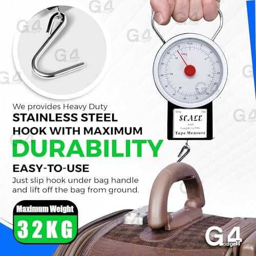 G4GADGET 2 Pack Luggage Scale – Portable Travel Suitcase Weighing Scale with 32kg Capacity & Built-in 1m Tape Measure – Handheld Mechanical Weight Scale for Baggage, Holiday & Airplane Travel Essentia — view 5