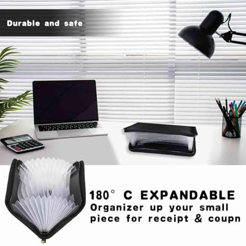 Receipt Organiser, 13 Pockets Mini Expanding Receipt Holder, Receipts Folder with Zipper Closure, Portable Accordion File Organiser, Practical Receipts Wallet, for Coupon, Bills, Cash(Black) — view 6