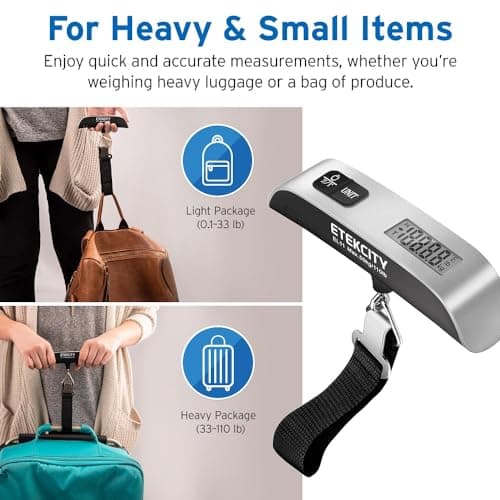 Etekcity Luggage Scale, Digital Portable Handheld Suitcase Weight for Travel with Rubber Paint, Temperature Sensor, 110 Pounds, Battery Included — view 4