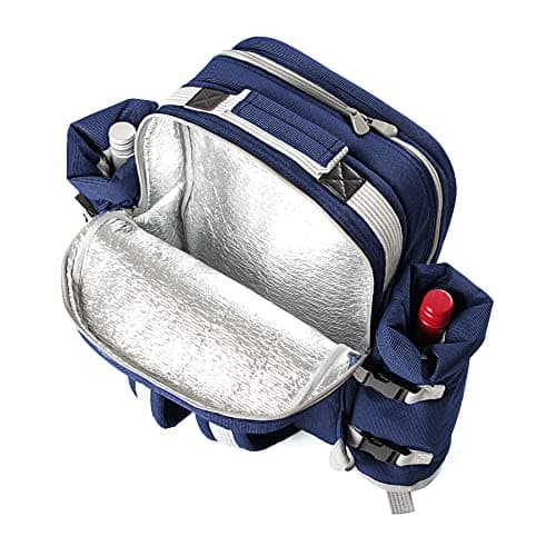 Greenfield Collection 4 Person Cooler Bag Picnic Set Rucksack; Lightweight Picnic Backpack Hamper; Includes Cutlery Set; Perfect Waterproof Coolbag Backpack for Camping/BBQ/Hiking - Blue — view 3
