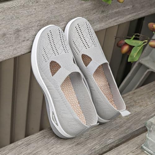 Women's Woven Orthopedic Breathable Soft Sole Shoes Walking Slip on Shoes Hands Free Slip in Casual Sneakers Arch Support Stretch Shoes — view 5