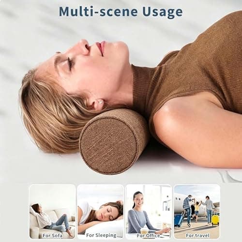 Monbaer Round Bolster Cushion, Cuddly Soft Linen Neck Pillow, Knee Roll Cushions, Round Back Lumbar Elbow Support for Armrest at Sofa & Bed, Compact and Lightweight (50x15cm,Orange) — view 5