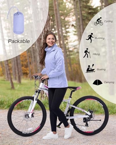 33,000ft Women's Lightweight Rain Jackets Hooded Breathable Packable Running Raincoats Active Trench Windbreaker with Hideaway Hood for Cycling Hiking (Light Purple-M/UK 12) — view 5