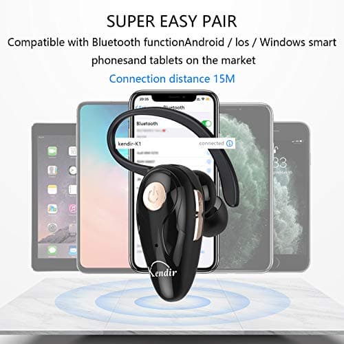 kendir Bluetooth Headset, V5.0 Ultralight Wireless Headphone Cell Phone Earpiece with Mic Headsetcase,Volume Control, Handsfree Earbud,Compatible with Android/iPhone/Smartphones/Laptop (black) — view 4